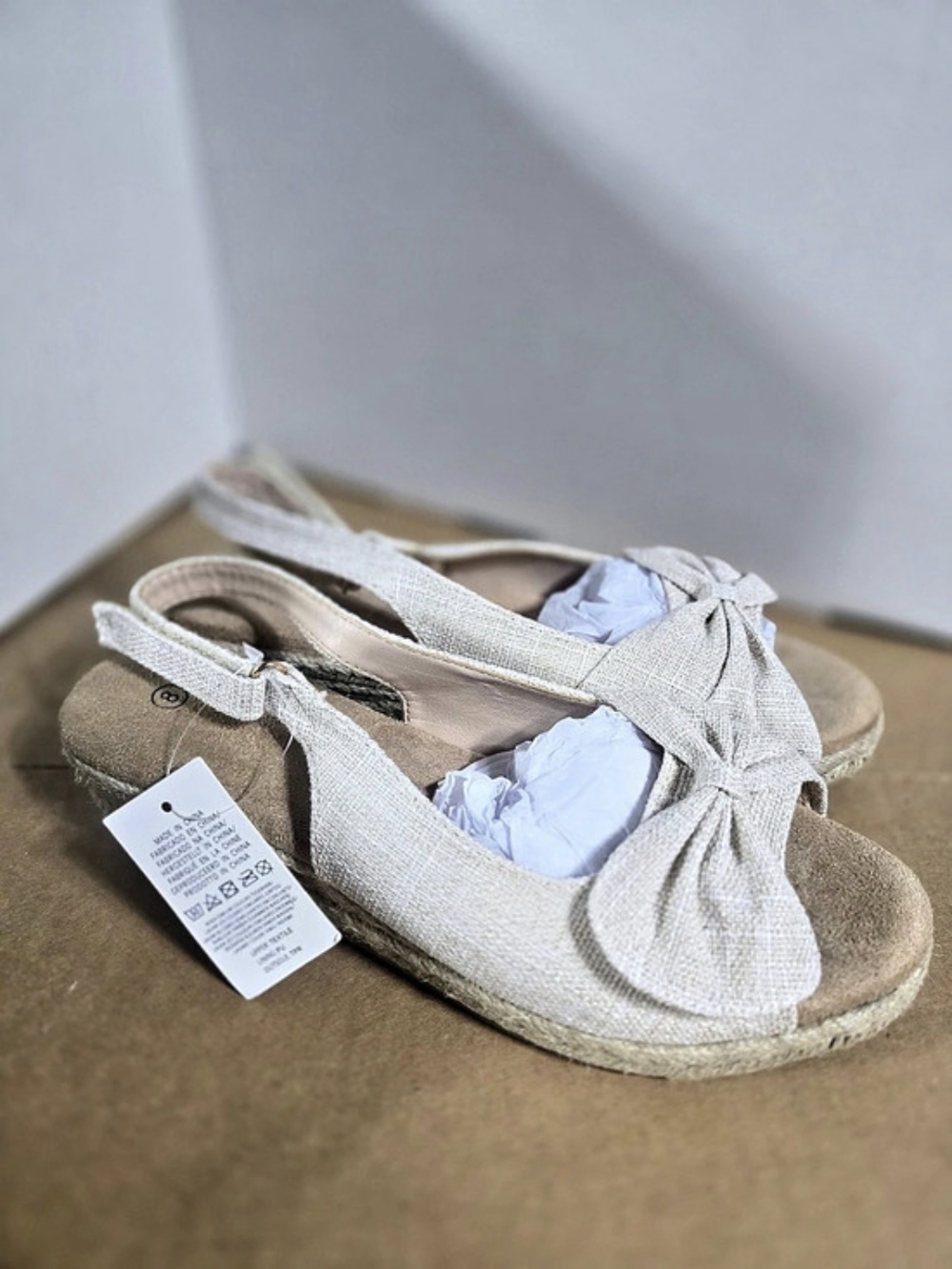 Bocca WM-JDA04 Bow Espadrille Wedge Sandals Beige US 8
